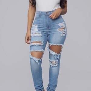 Light Blue Cut Up High Waist Denim Jeans